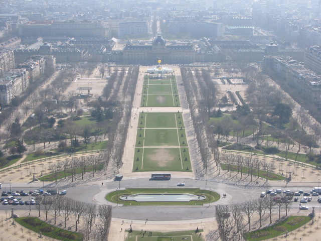 View from top of Eiffel Tower -Champs de Mars, Ecole Militaire
