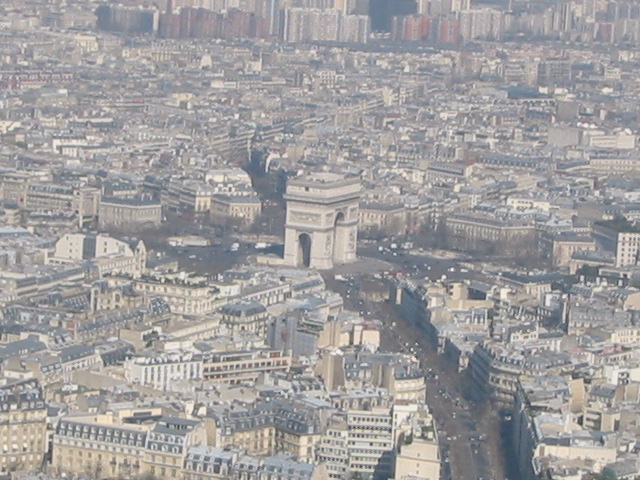 View from top of Eiffel Tower -Arc de Triomphe