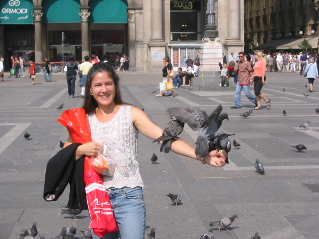 Pigeons on arm